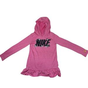 Nike Kids Floral Logo Pink Hoodie Peplum Top Dri-FIT